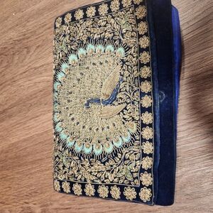 Embroidered Peacock Clutch